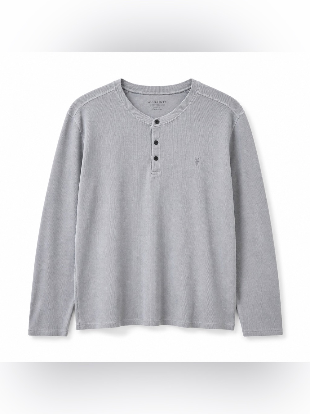 AllSaints Light Grey Long-Sleeve Henley Shirt